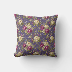 Almofada Floral Botânico Vintage Roxo e Creme