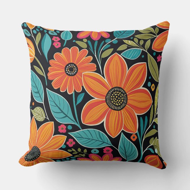 Almofada floral branco colorido (Frente)