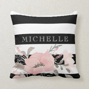 Almofada Floral branco do preto   personalizado