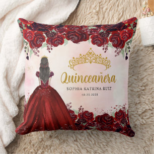 Almofada Floral Burgundy Dourada Princesa Tiara Quinceanera