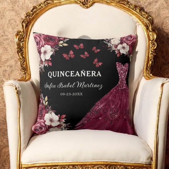 Almofada Floral Burgundy Princesa Quinceanera Aniversário (Criador carregado)