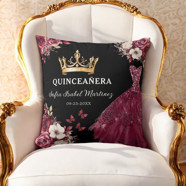 Almofada Floral Burgundy Princesa Quinceanera Aniversário (Criador carregado)