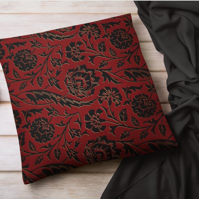 Almofada Floral Burgundy Vermelho Preto Flores Boêmia Damas (Criador carregado)