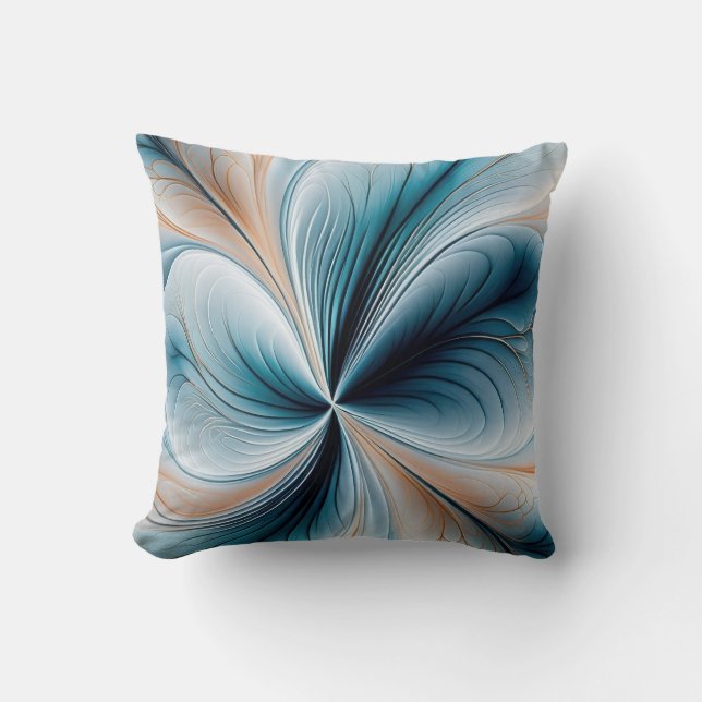 Almofada Floral Cascade - Soft Teal and Gold Abstract Flow (Frente)