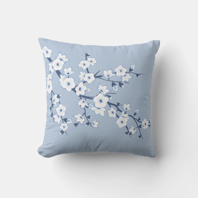 Almofada Floral Cherry Blossoms Blue White (Frente)