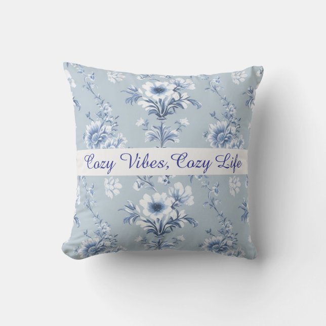 Almofada Floral Chinoiserie Blue Toile com texto personaliz (Frente)