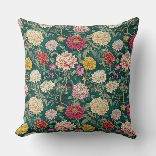 Almofada Floral Chinoiserie Verde Vintage (Frente)