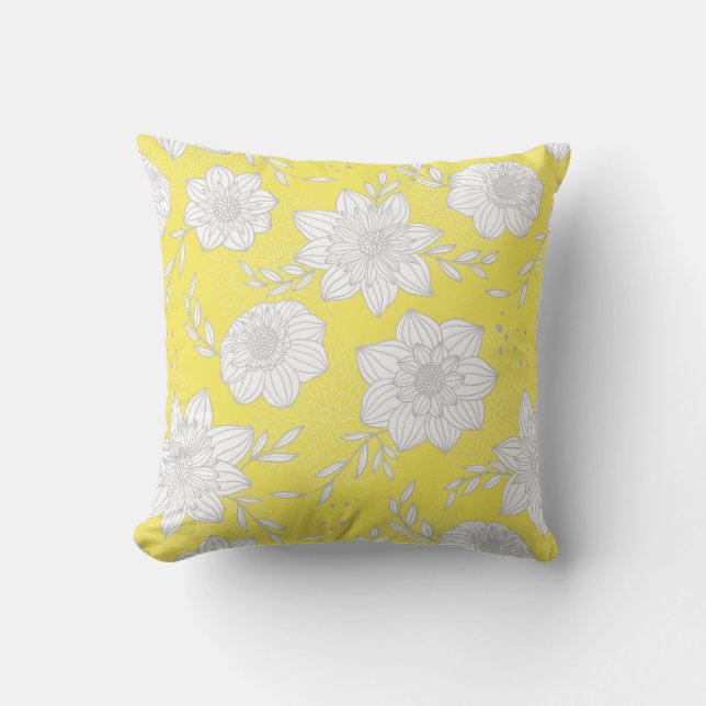 Almofada Floral Cinza Amarelo Moderno (Frente)