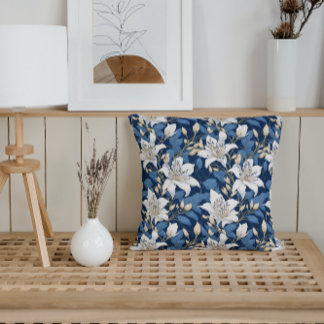 Almofada Floral Clássico Lírios Branco Primavera Jardim Azu