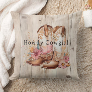 Almofada Floral Cowgirl Boots Ivory Faux Wood Personalizada
