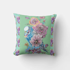 Almofada floral de aguarela rosa Budgie Budgerigar