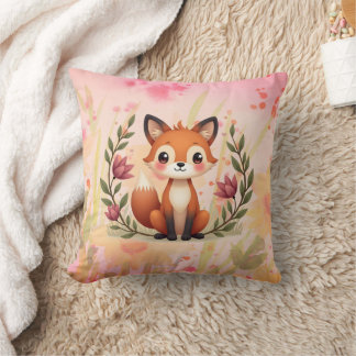 Almofada Floral De Aquarela Com Fox