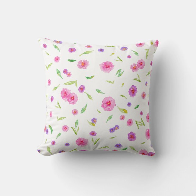 Almofada Floral de Aquarela Elegante - Design pintado à Mão (Frente)