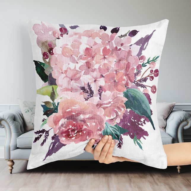Almofada Floral de Aquarela Rosa-Chic Elegante (Elegant Chic Pink Watercolor Floral Throw Pillow)