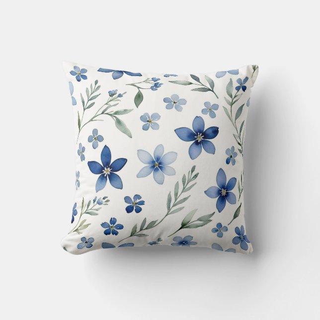 Almofada Floral de Cor de Água Azul (Frente)