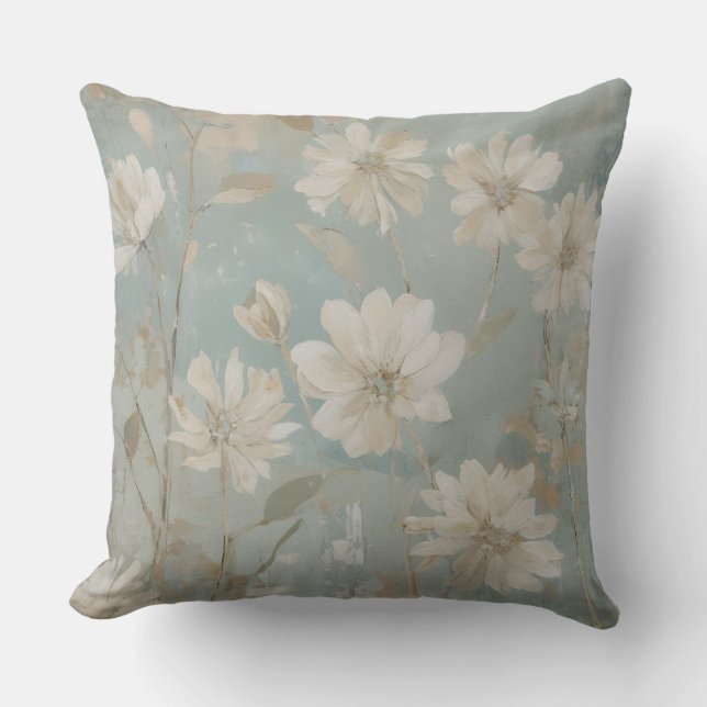 Almofada Floral de Creme de Beige Teal Suave (Frente)