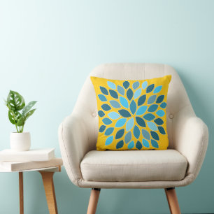 Almofada Floral de crisântemo azul e amarelo