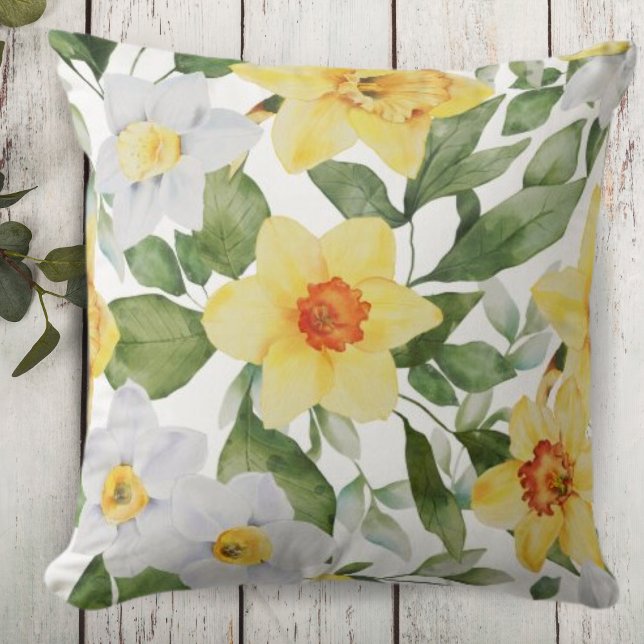 Almofada Floral de Daffodil Branco e Amarelo Vibrante (Criador carregado)