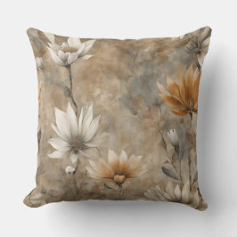 Almofada Floral de Flores Silvestres Marrom e Laranja