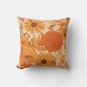 Almofada Floral de outono quente com sopro amarelo e laranj