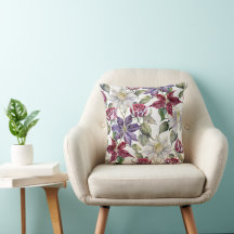 Almofada Floral de Rosa & Clematis em Aquarela
