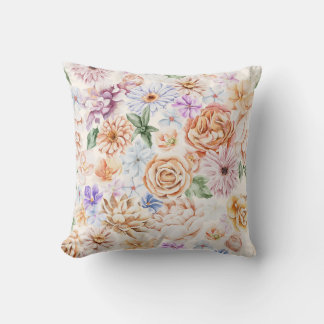 Almofada Floral de Rosa e Peônia em Aquarela Vinta