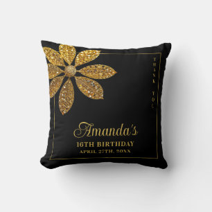 Almofada Floral Dourado Brilho Flor Aniversário de 16 Doce