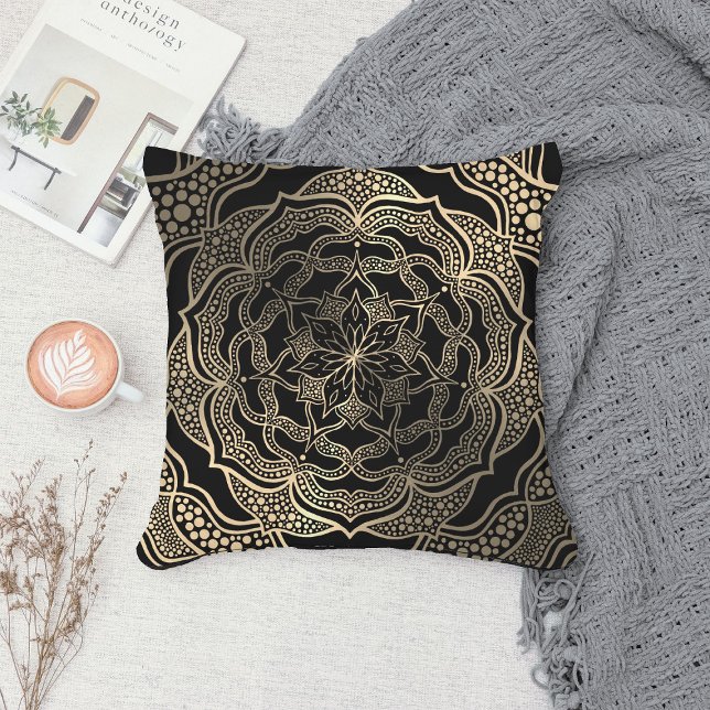 Almofada Floral Dourado e preto Mandala linda Na moda (Criador carregado)