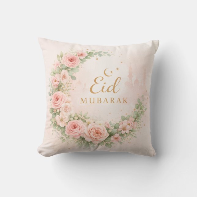 Almofada Floral Eid Mubarak – Blush Pink Islamic Gift f (Frente)