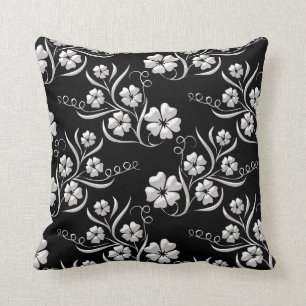 Almofada Floral elegante em preto e branco
