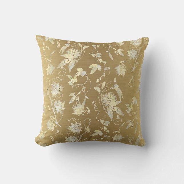 Almofada Floral Elegante Moderno Dourado (Frente)