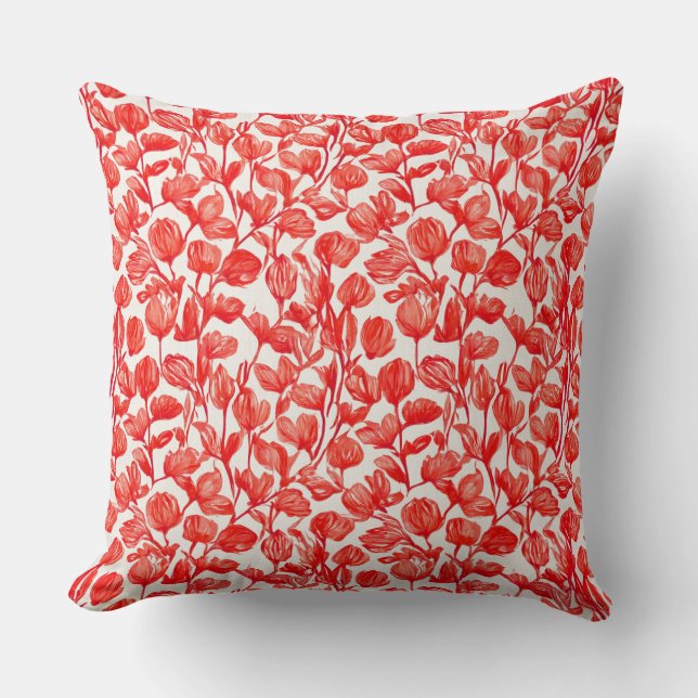Almofada Floral em padrão vermelho (Frente)