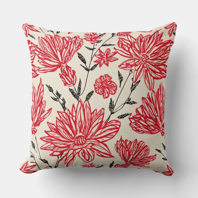 Almofada Floral em padrão vermelho (Frente)