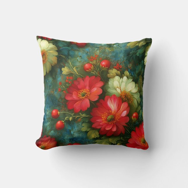 Almofada Floral Escuro Sofisticado Estilo Chic Rústico (Frente)