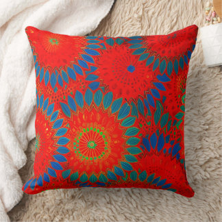 Almofada Floral exótico marroquino vermelho laranja verde t