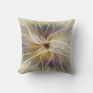 Almofada Floral Fantasy Dourada Eggplant Abstrato Art Fract