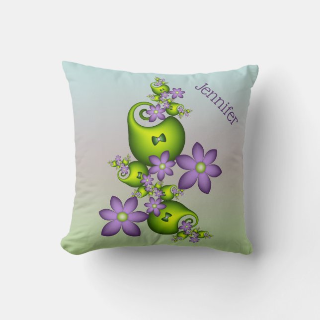 Almofada Floral Fantasy Lilac Fllowers Green Shapes Nome (Frente)