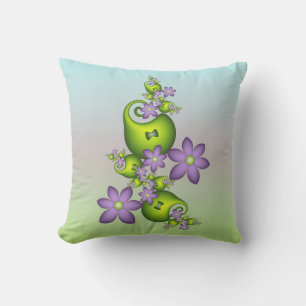 Almofada Floral Fantasy Lilac Flores Verde Formas Fractais