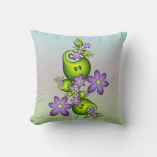 Almofada Floral Fantasy Lilac Flores Verde Formas Fractais