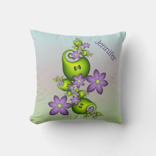 Almofada Floral Fantasy Lilac Flowers Green Shapes Nome