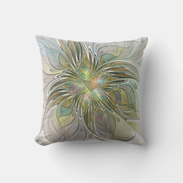 Almofada Floral Fantasy Modern Fractal Art Flower With Gold (Frente)