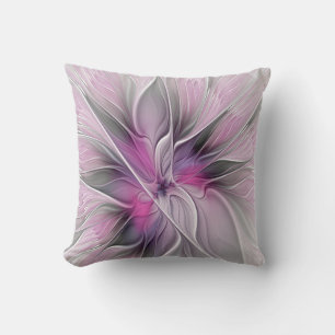 Almofada Floral Fractal Moderno Abstrato Flor Rosa Cinza
