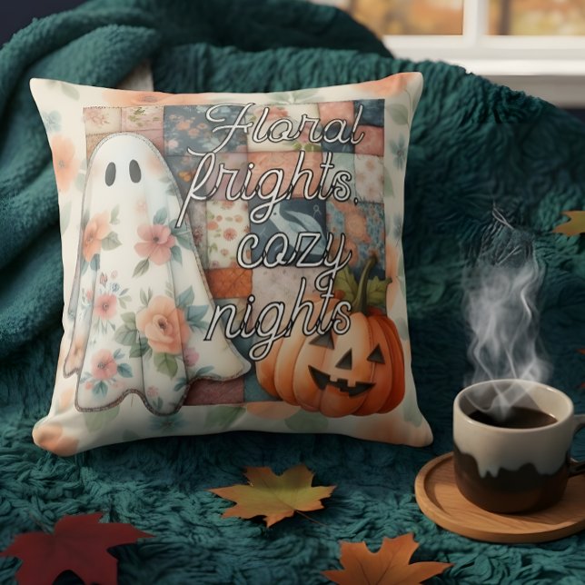 Almofada Floral Fright, Cozy Nights" Ghost & Pumpkin Patch (Criador carregado)