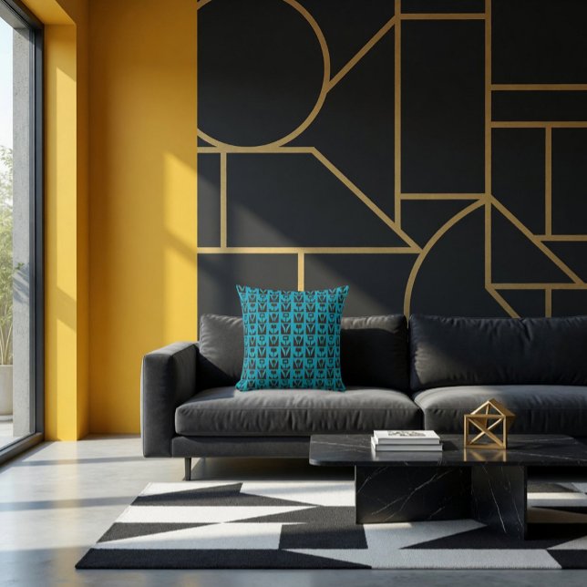 Almofada Floral Geométrico Azul Abstrato (Criador carregado)