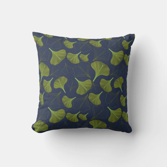 Almofada Floral Gingko Leaf Blue Patterno (Frente)