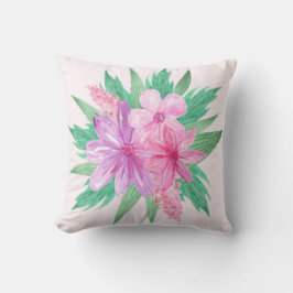 Almofada Floral Grande Rosa Pálido Verde Folhagem Menina