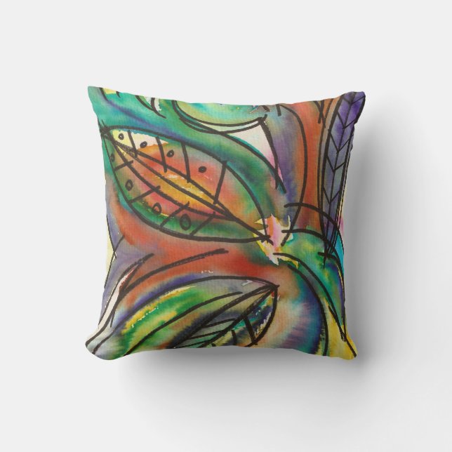 Almofada Floral-Hand Painted Abstract Watercolor Art (Frente)