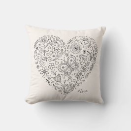 Almofada Floral Heart Doodle Romantic Botanical Line Art