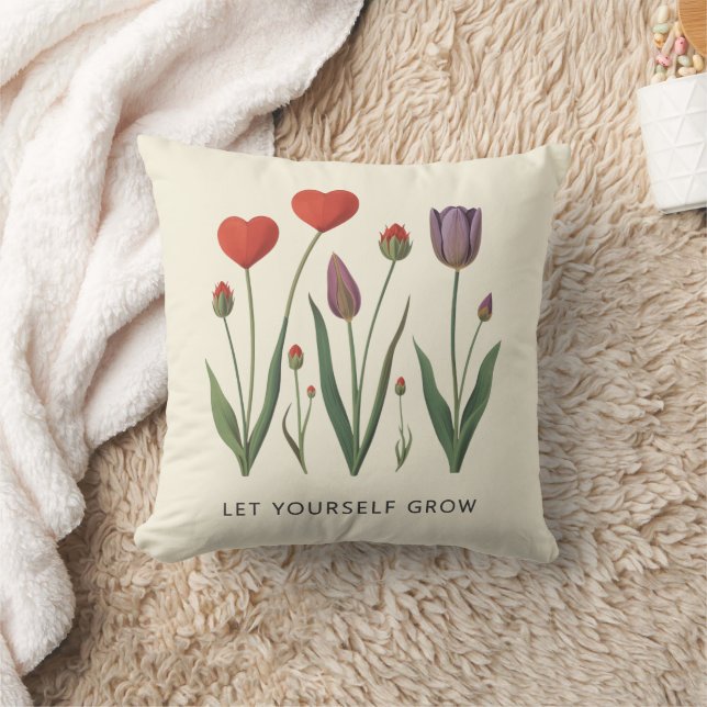 Almofada Floral Heart Tulips Let Yourself Grow Quote (Cobertor)