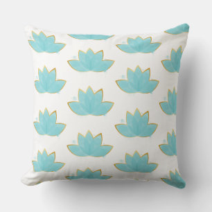Almofada Floral Lotus Watercolor Seafoam Azul e Faux Dourad